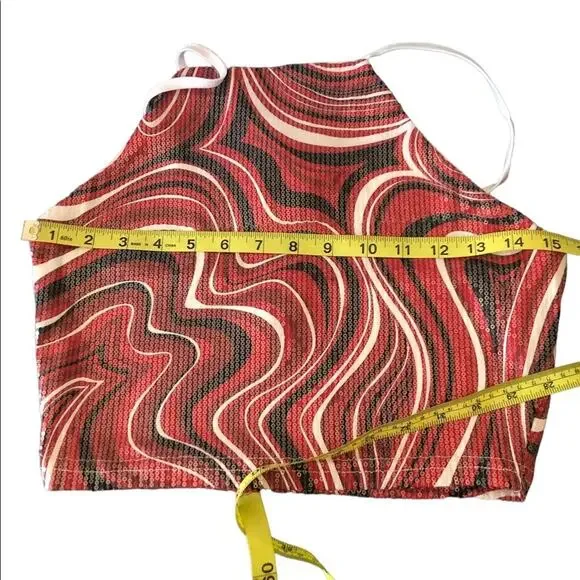 NWT Rue21 Crop Top Mini Skirt Set 2 Piece Set S Red Retro Sequin Halter Mini Y2K - Picture 7 of 10